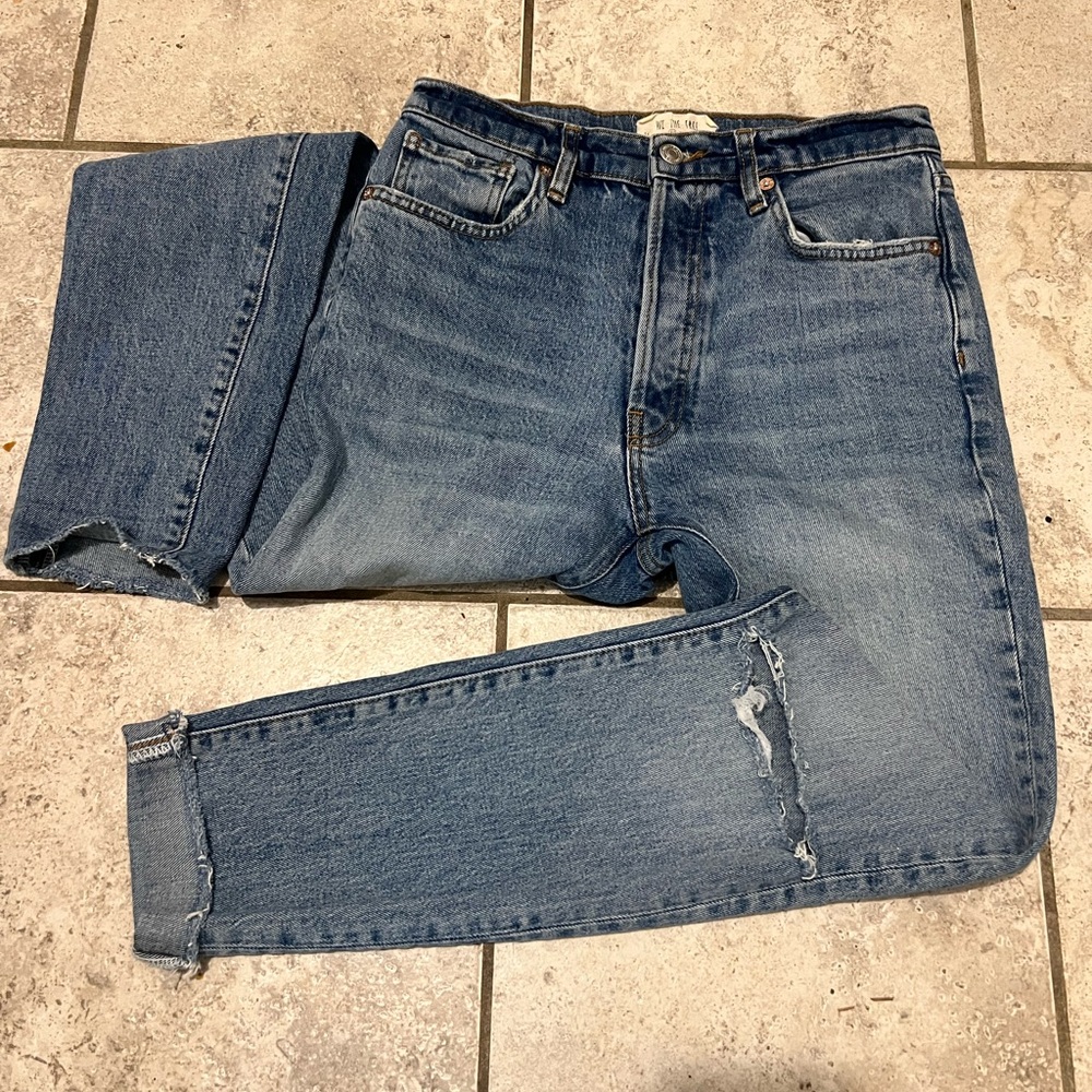 EUC- We The Free Distressed Button Fly Blue Jeans